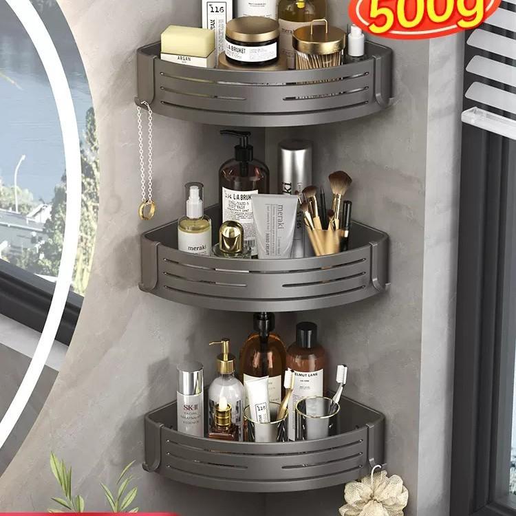 Gun gray space aluminum bathroom rack, no punching, bathroom wall hanging triangular basket, bathroom hanger single-layer heightening