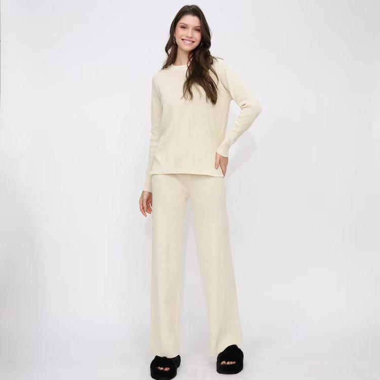 JKASHDK Women's Fashion Casual Spring Autumn Solid Color Print Long Sleeve O-Neck Trousers Pants Suits