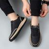 Brand Men's PU Leather Casuals Tendon Sole Lace Up Platform Work Shoes Low Top Light Non-slip Outdoor Versatile Vulcanized Shoes