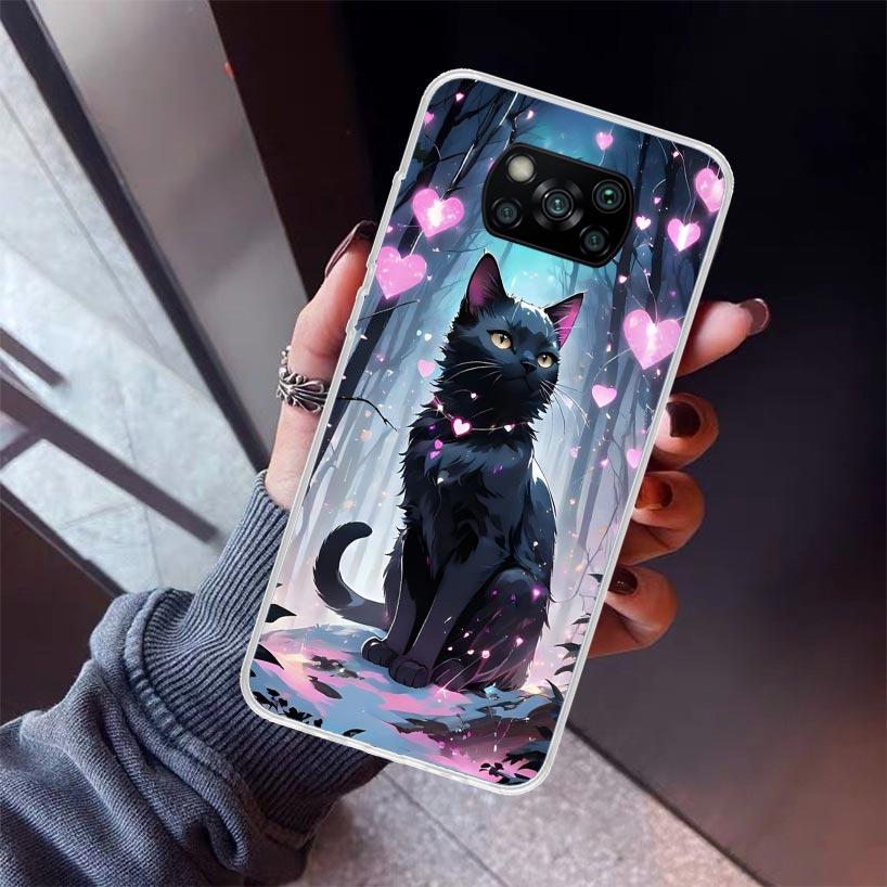 Anime Cat Rain Animal Phone Case For Xiaomi Poco X5 X6 X7 Pro F7 Ultra M7 Redmi 15C 15 13C 13 12C 12 10 10C 10A 9 9C 9T 9A Cover