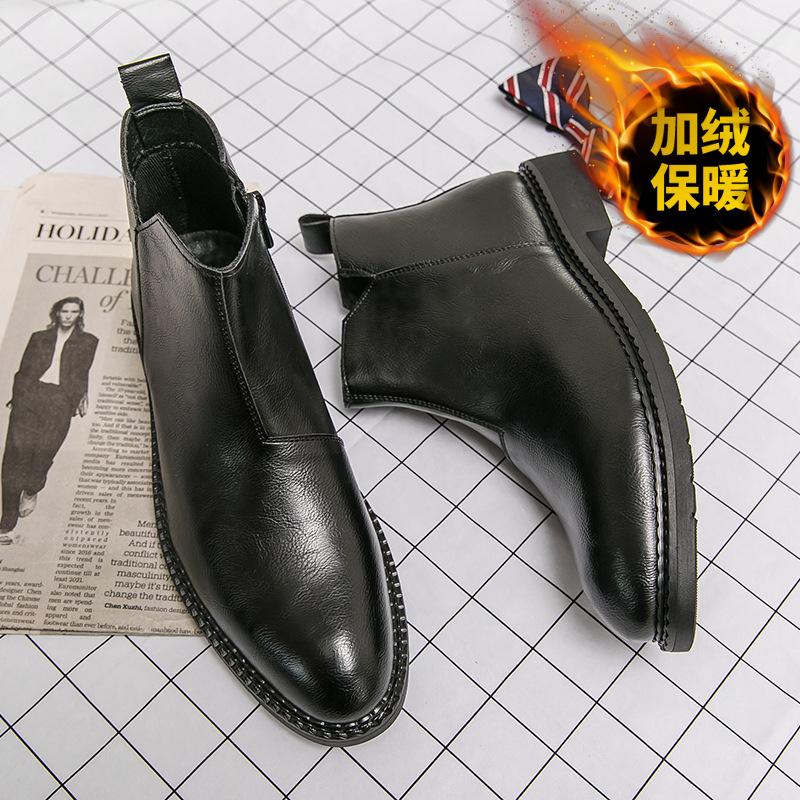 

Large size autumn and winter velvet business short boots men s large size lychee pattern black foot leather boots 38