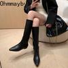 Dizainerio Vintažiniai Moteriški Iki Kelių Batai Mada Užtraukiami Ilgi Aulinukai Ruduo Žiema Žemas Kulnas Šilti Trumpo Pliušo Batai