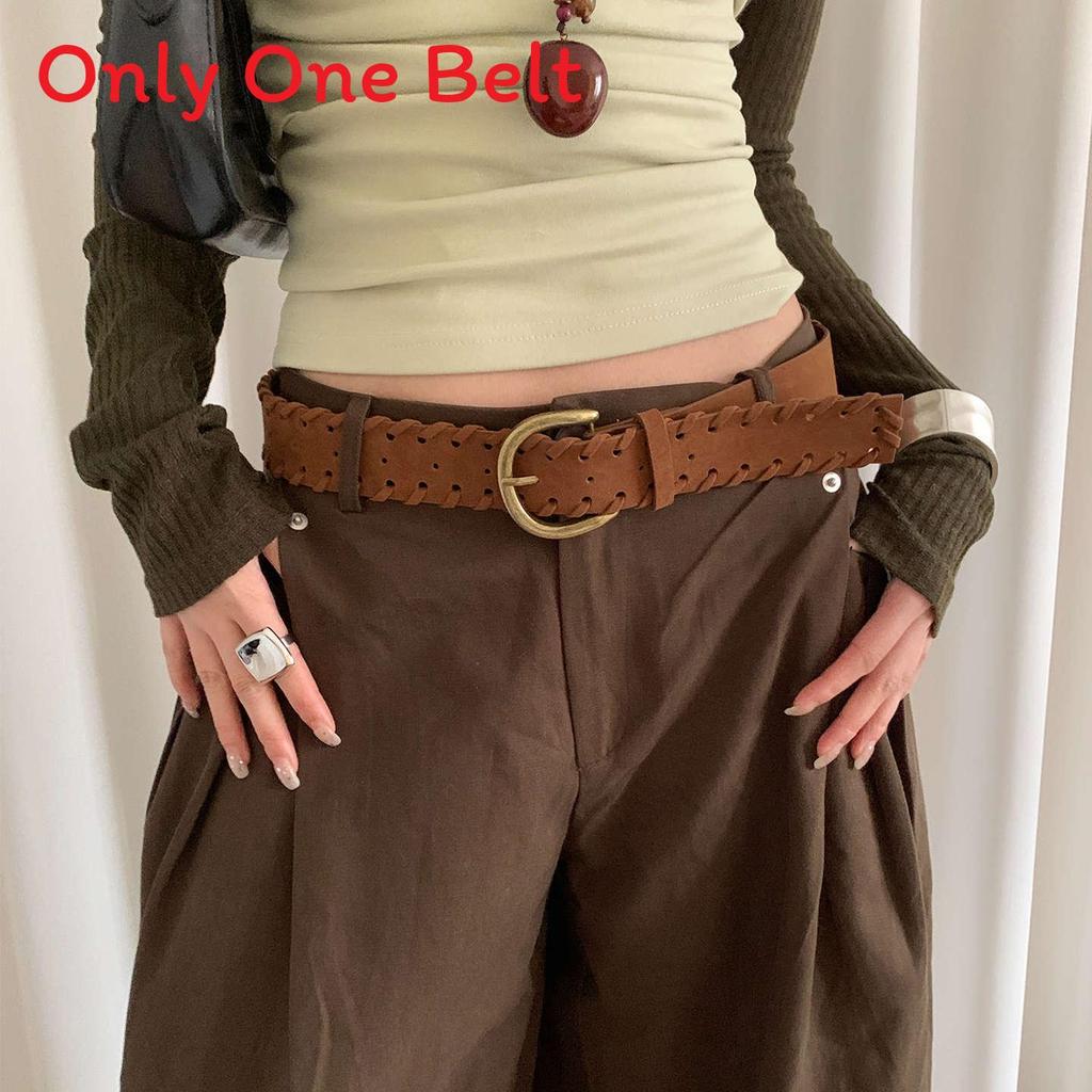 

Retro Mellard Edge Suede Leather Belt For Women With Alloy Buckle Casual Style хаки