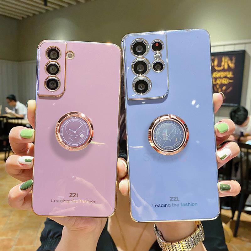 S 23 Ring Holder Stand Case For Samsung Galaxy S23 Plus S22 Ultra S21 S20 Fe Luxury Plating Silicone Cover On S23plus S23ultra