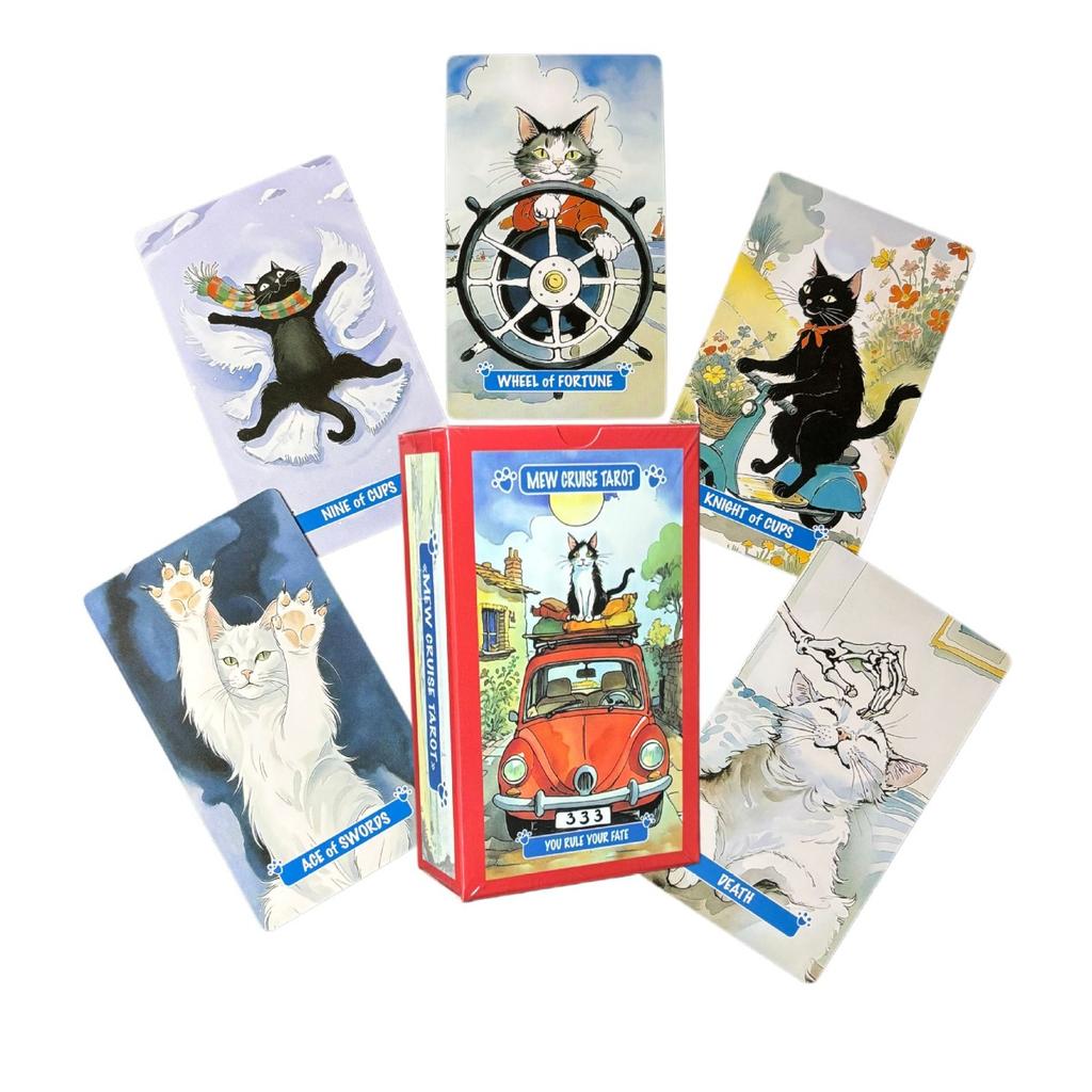 Mew Cruise Tarot Cards 10.3*6cm 78 Tarot Cards with Cute Cat Artwork, Divination Board Game for Cat Lovers and Beginners