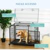 Folding Dog Kennel with Double Door and Lock, 4 Wheels with Brakes and Removable Bottom, 94x58x69.5 cm, Grey