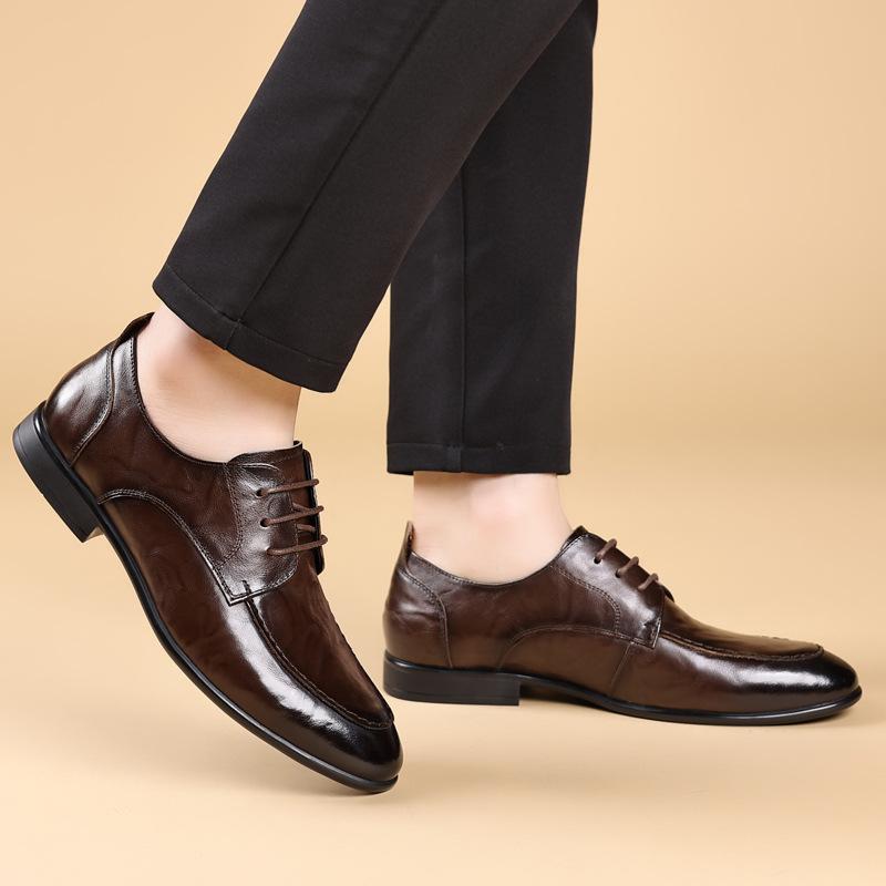 Head Layer Cowhide Casual Business Leather Shoes with Soft Sole and Soft Surface for Formal Wear Men's Breathable British Lace Up Men's Shoes