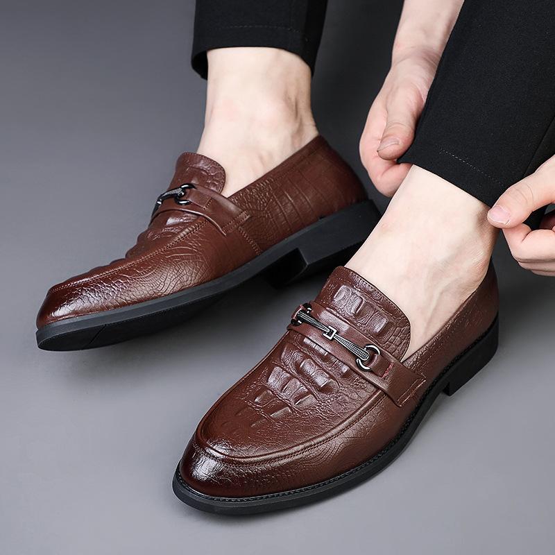New first-layer cowhide men's casual leather shoes genuine leather business dress men's breathable single shoes pointed men's shoes