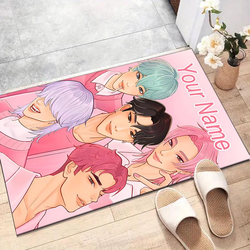 Custom KPop Demon Hunters Mat Personalized Name, Polyester Washable Indoor Entryway Rug, Gift for Christmas, Easter, Thanksgiving Day
