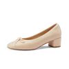 Fashion 2025 Genuine Leather Women Shoes Fashion Butterfly-knot Spring and Autumn Pumps Slip-On Casual Shoes Chunky Heel Size 34-40