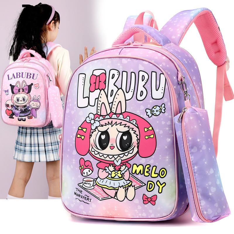Adorable Cartoon Themed Children's Backpack For Kindergarten And First Grade Boys Girls In Purple And Pink Color Options