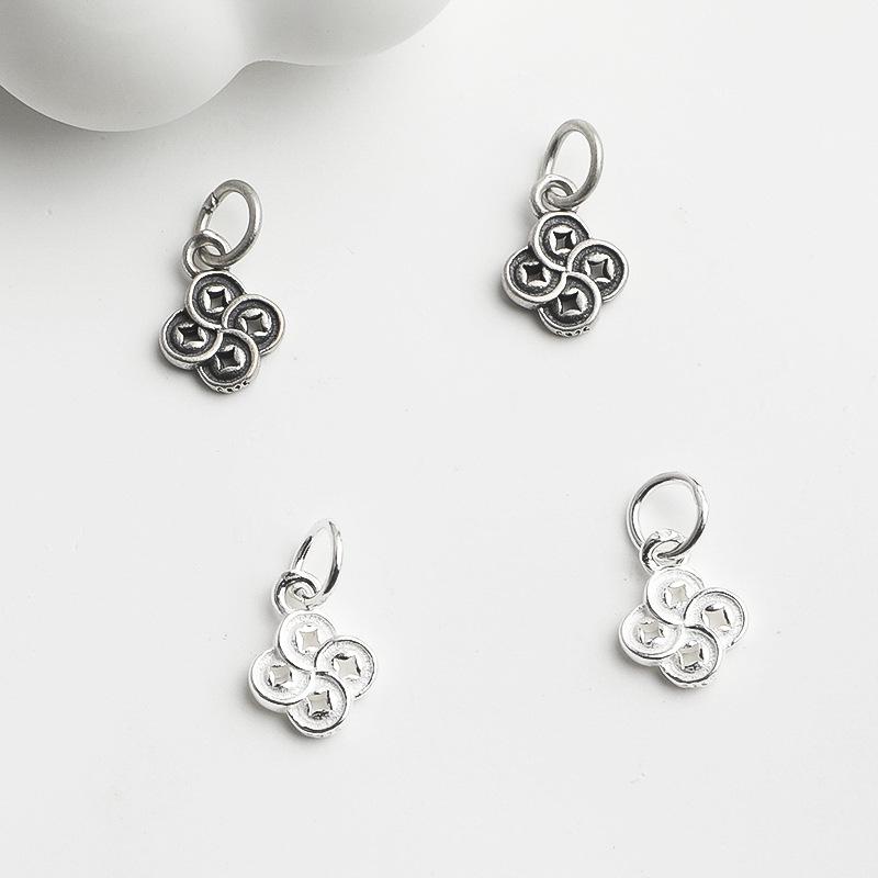 S925 Sterling Silver Chinese Copper Coin Pendant for DIY Crystal Bracelet and Necklace Accessories