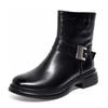 Martin Boots Women's Boots Autumn and Winter Round Head Belt Buckle Medium Boots Cowhide Flat Bottom Leather Boots Women's Cotton Boots