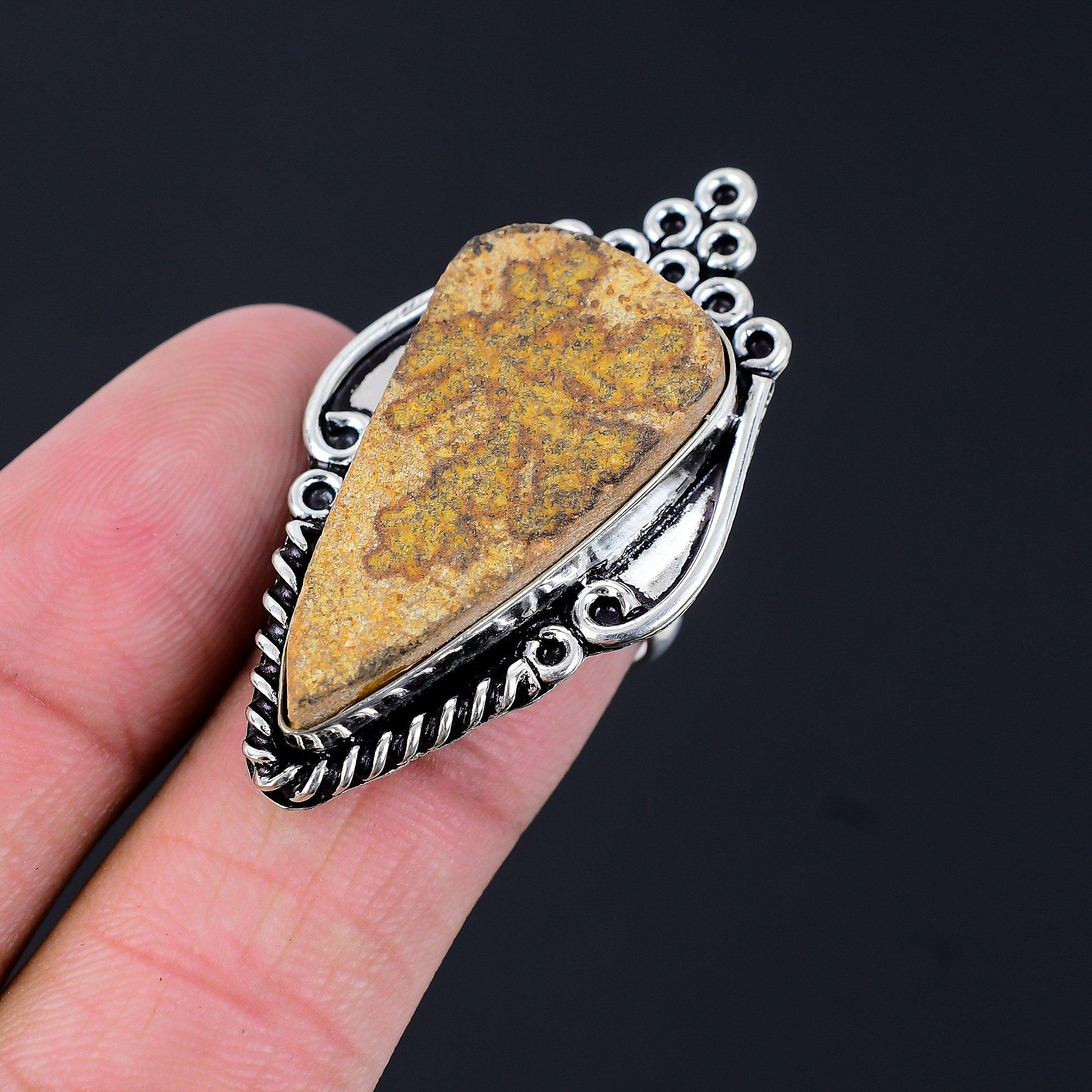 Psilomelane Dendrite Stone 925 Sterling Silver Statement New Promise Ring US 7.5 7.5