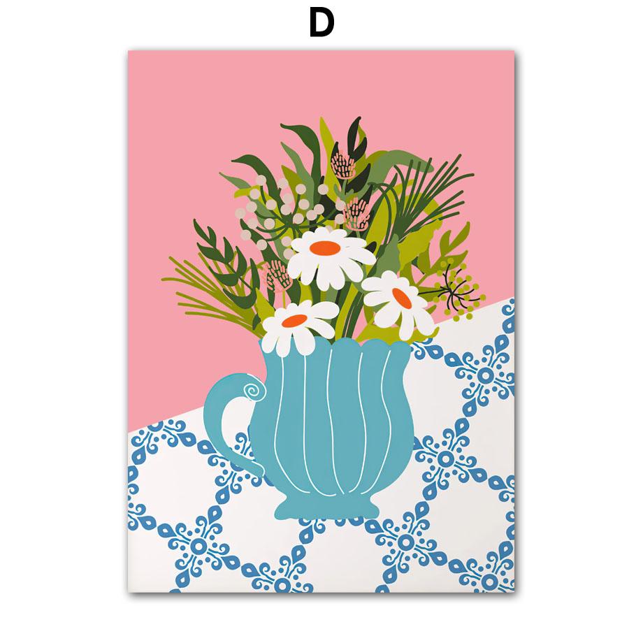 Girl Tiger Leaf Vase Flowers Abstract Landscape Posters and Prints Wall Art Canvas Painting Pictures For Living Room Home Deco