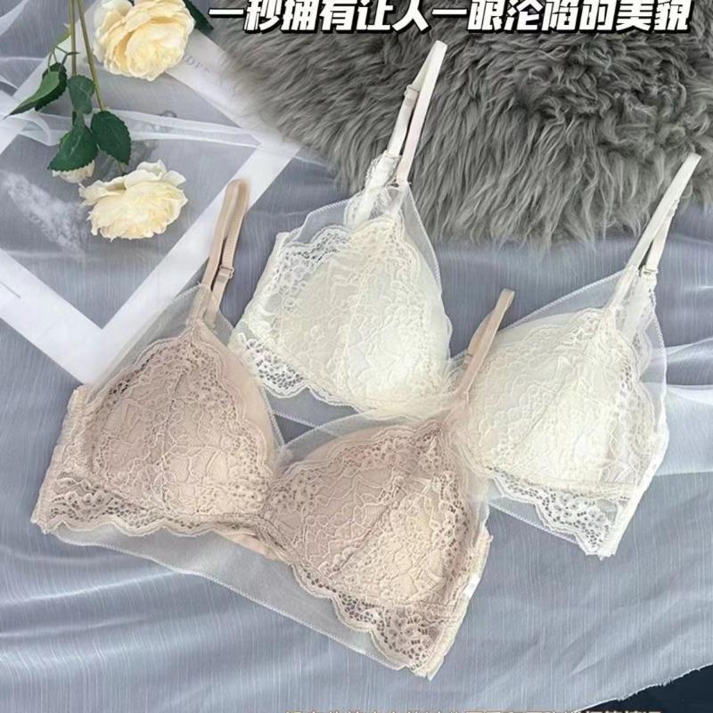 Women French Style Triangle Cup Lace Low Back Sexy Push Up Bra