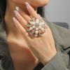 European-American Style Diamond-Studded Rose Flower Ring with Pearls - Retro, Creative, and Stylish Design