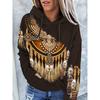 Vintage-Inspired Western Print Sweatshirt - Soft, Casual, Drawstring hoodie with Pocket for Women Long Sleeve Pullover Design