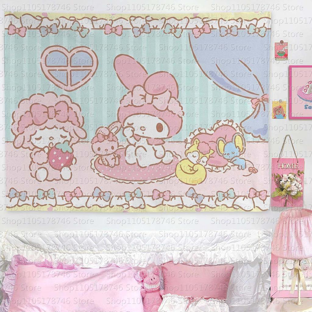 Sanrio Melody and Sweetheart Piano Printed Tapestry Cartoon Theme Bedroom Decoration Suitable for Dormitory Home Decoration