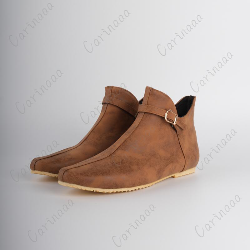 Renesanční Středověké Pánské Boty Vikinského Rytíře Prince Vinobraní Hnědé S Přezkou Kožené Boty Krátké Ploché Boty Cosplay Pirátský Kostým
