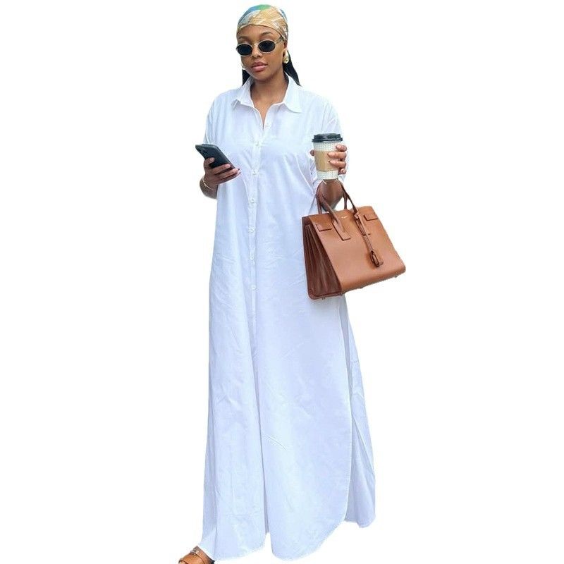 Western Style Casual Fashion Loose Shirt Dress African Long sleeve Split Dress Loose Shirt Skirt