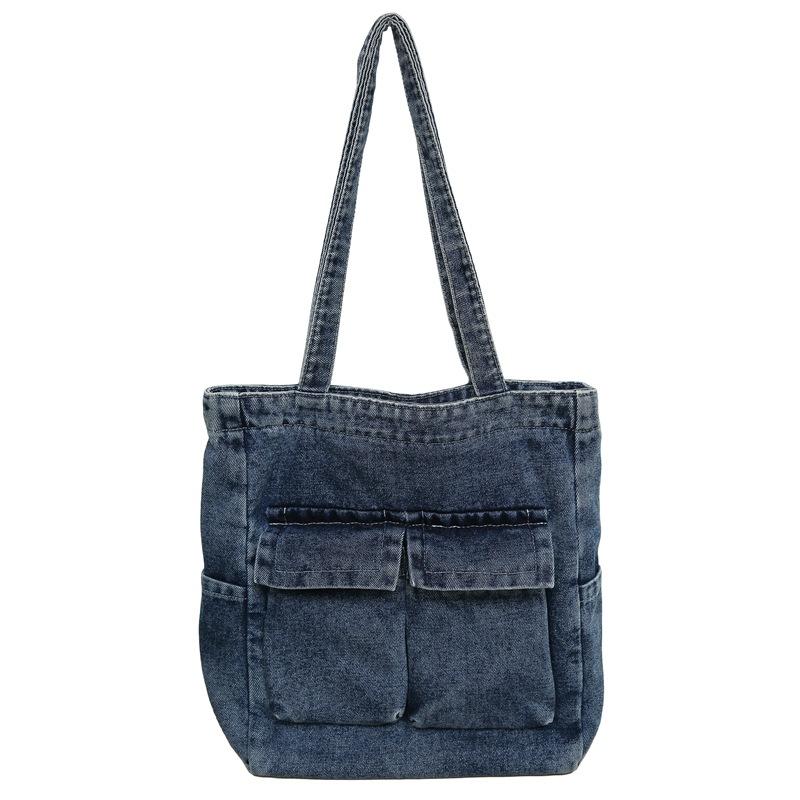 Casual Washed Denim Shoulder Bag, Fashiable Hg Kg Style, Large Capacity Student Backpack for Class, Commuting Tote Bag
