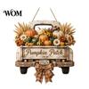 Retro Pickup Truck Decor for Home Harvest Pumpkin Hanging Sign Front Door, Wooden Fall Door with Decorative Holiday Wall Plaque Hemp Rope, Distressed