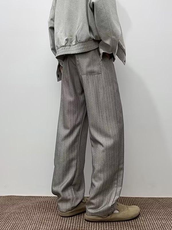 Men's Retro Slim Fit Striped Dress Pants - Casual, Loose, High Street Style for Spring and Autumn