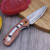 Damascus Steel Folding Pocket Knife, Rosewood Handle EDC Pocket Knife with Pocket Clip, Portable Utility Knife for Camping Hiking Outdoor Gift for Men