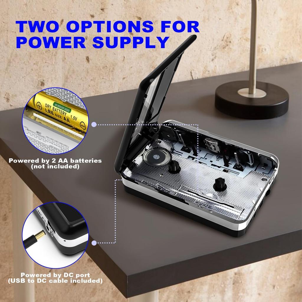 Portable Cassette Tape Player with Digital Converter and MP3 USB Music Data Computer Converts Cassette Tapes To Can Burn Includes Japanese Black