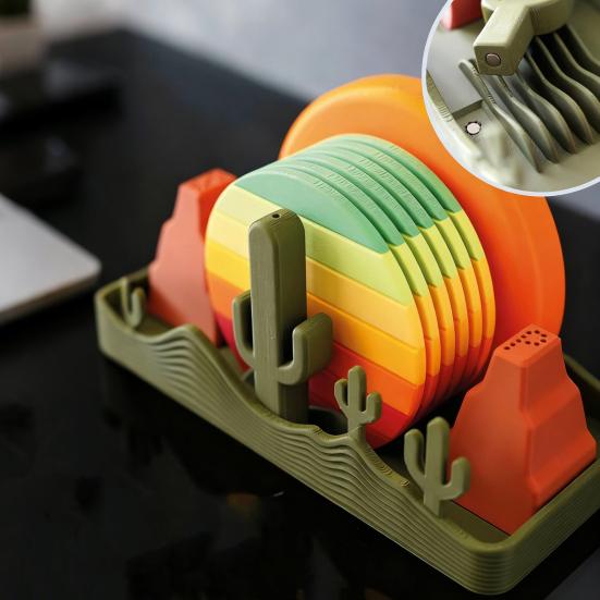 Sundowner Coaster Set with Cactus Toothpick Holder Mountain Salt & Pepper Shakers And Sun Bottle Opener Desert-Themed Table Decor for Party