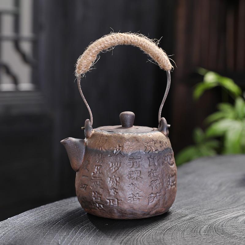Coarse Pottery Gilt Iron Glaze Side Handle Pot Single Pot Brewing Teapot Teacup Retro Firewood Burning Kung Fu Tea Set
