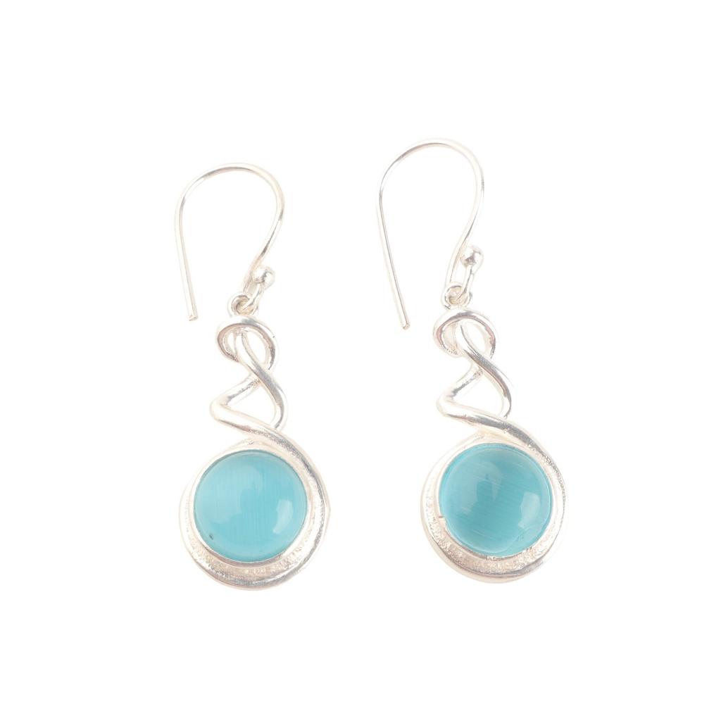 Attractive Blue Cat's Eye Gemstone 925 Sterling Silver Earrings For Women's1.67" CE-14-34