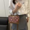 Chic Small Square PU Bag with Cherry Design Women's Trendy Crossbody Bag Sophisticate Commuter Handbag