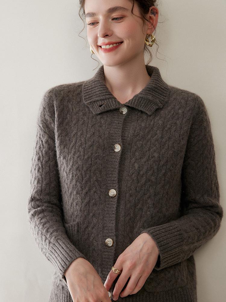 Women's Cashmere Lapel Sweater Coat - Thick, Knitted Base Layer for Autumn & Winter, Plus Sizes Available