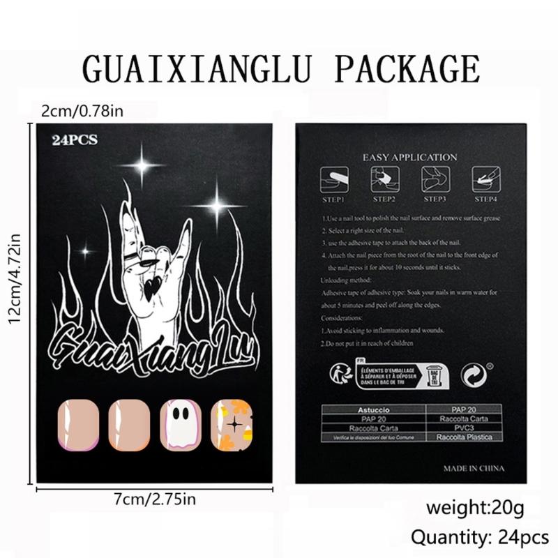 French Tips Fake Nail Acrylic Nail Almond False Nail Glues On Nail Stick On Nail for Women Halloween Press On Nail