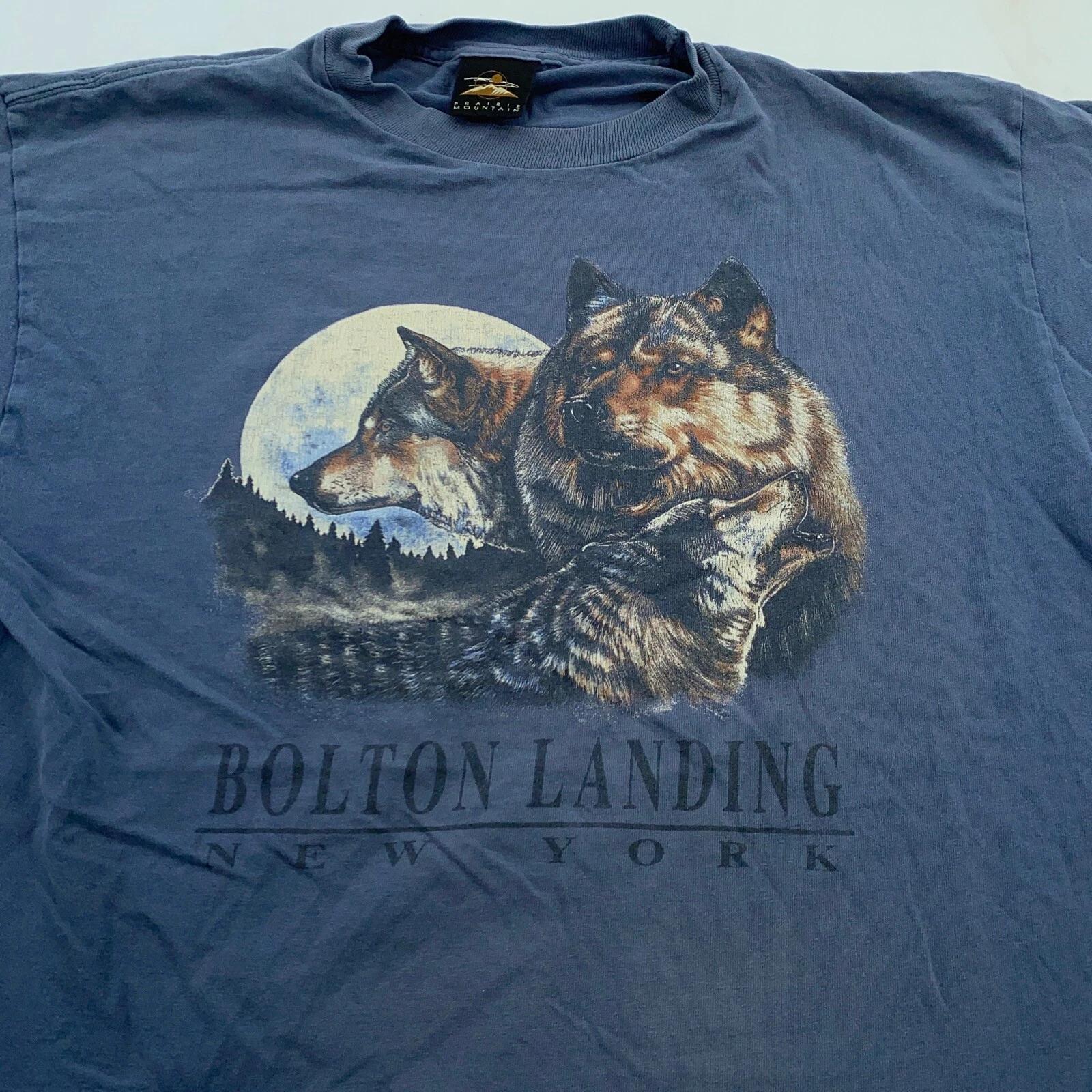 

vintage 90s BOLTON LANDING NEW YORK 3 HOWLING WOLF MOON T-Shirt MEDIUM/LARGE S