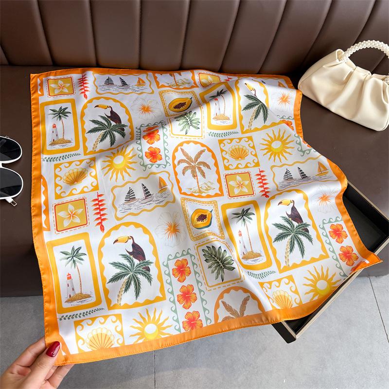 Shawl, headscarf, high-grade silk scarf, scarf feeling, European and American square scarf, toucan, small square scarf, sunscreen neck simulation silk