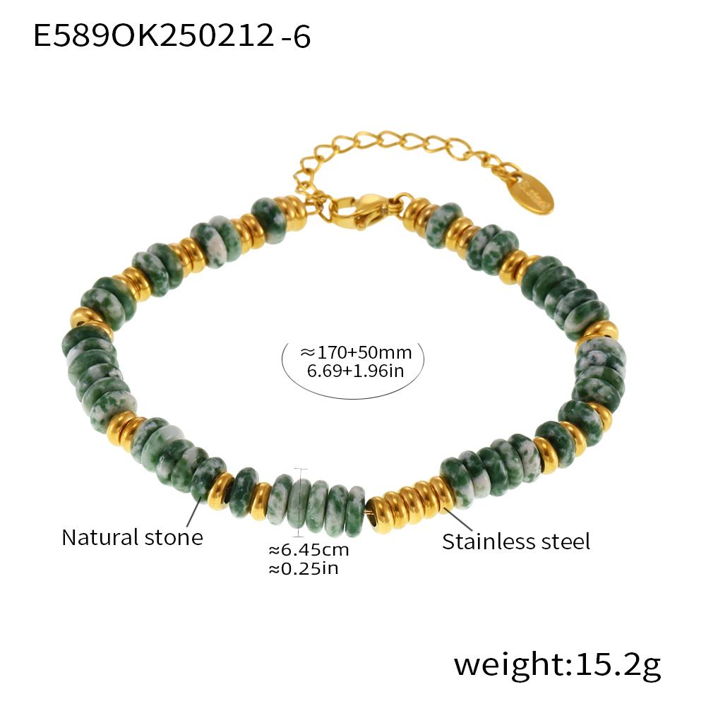 

Модный многоцветный браслет из натурального камня, женский, из нержавеющей стали с золотым покрытием, ручной работы, из бусин, женский тренд, циркон, подарок 22cm