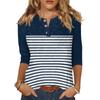 T-shirt imprimé boutonné à manches 3/4 pour femme - Haut basique à col en V - Mode quotidienne - Week-end