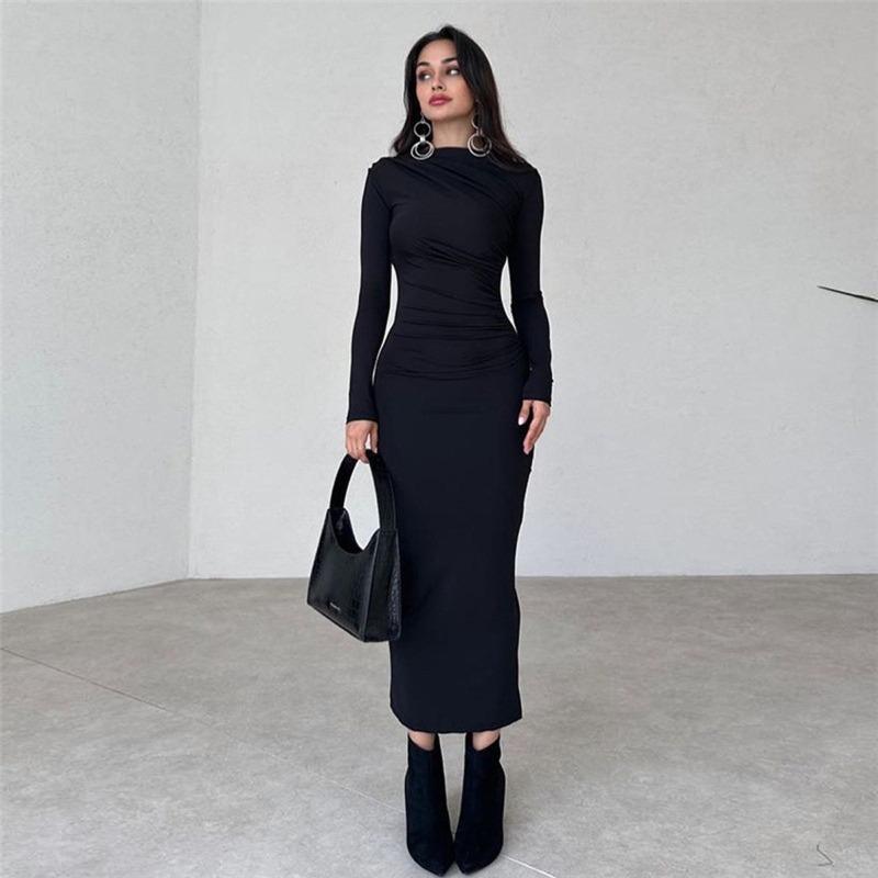 Fashionable and Elegant In Autumn and Winter Slim-fit High-end Temperament Long Hip-wrapped Skirt, Urban Ladies Sexy Dress W0723