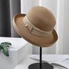 Sun Hat Women's Summer Crimped Straw Hat British Retro Black Sunscreen Hat Travel Foldable Sun Hat Tide
