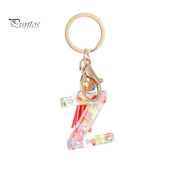 Fruit Elements Keychain Acrylic 2D Monogram Initial Letter Key Ring Kiwi Watermelon Grapefruit Key Chain
