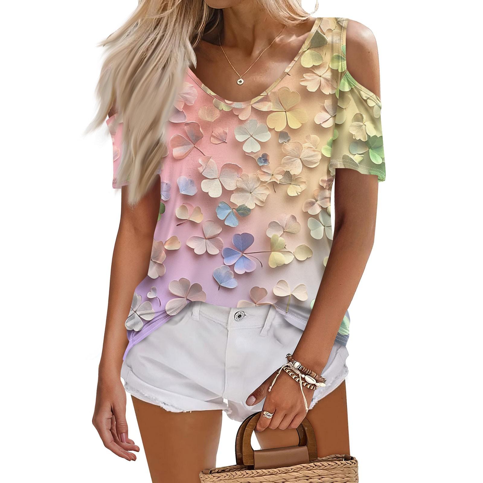 

Женская летняя модная повседневная футболка без бретелек с v-образным вырезом и коротким рукавом с принтом, топ XXXL