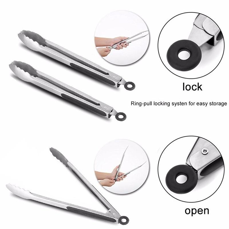 New 1Pcs Kitchen Tongs 25cm Stainless Steel Locking Kitchen Tongs