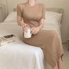 Korean Chic Summer Elegant Slim-Fit Mid-Length Knit Dress for Women