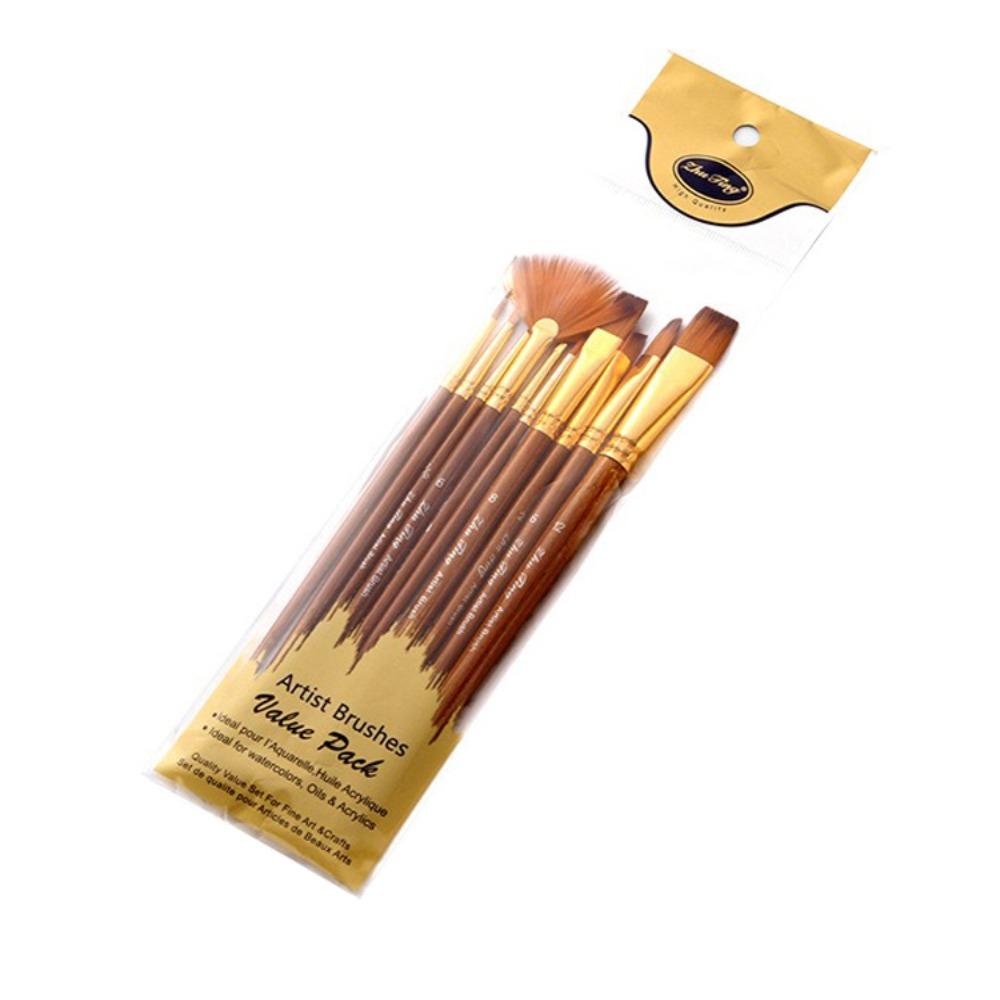 

10Pcs/Set Wooden Pole Artist Paint Brushes Set Nylon Bristles Drawing Art Brush Oil Painting 10Pcs/Set