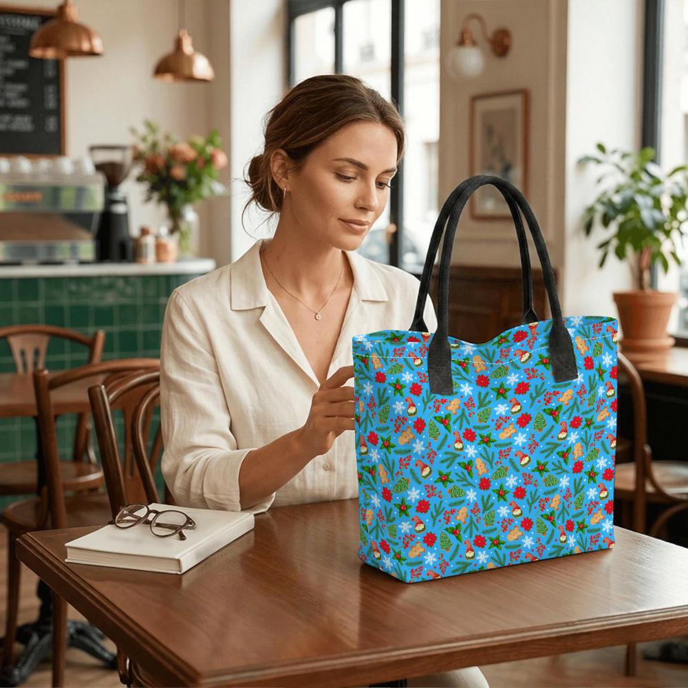 Christmas Printed Tote Bag Large Capacity Casual Handbag for Daily Shopping Holiday Use