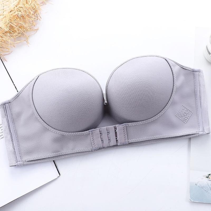 Strapless Front Buckle Bra Invisible Non-slip Girls Small Chest Thick Cup Bra Push Up Adjustable Underwear Bra