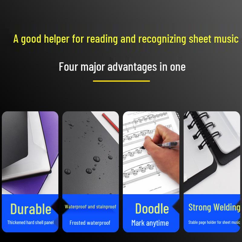 A3 Erasable Non-Reflective 15-Page Piano Music Score Folder with Clip